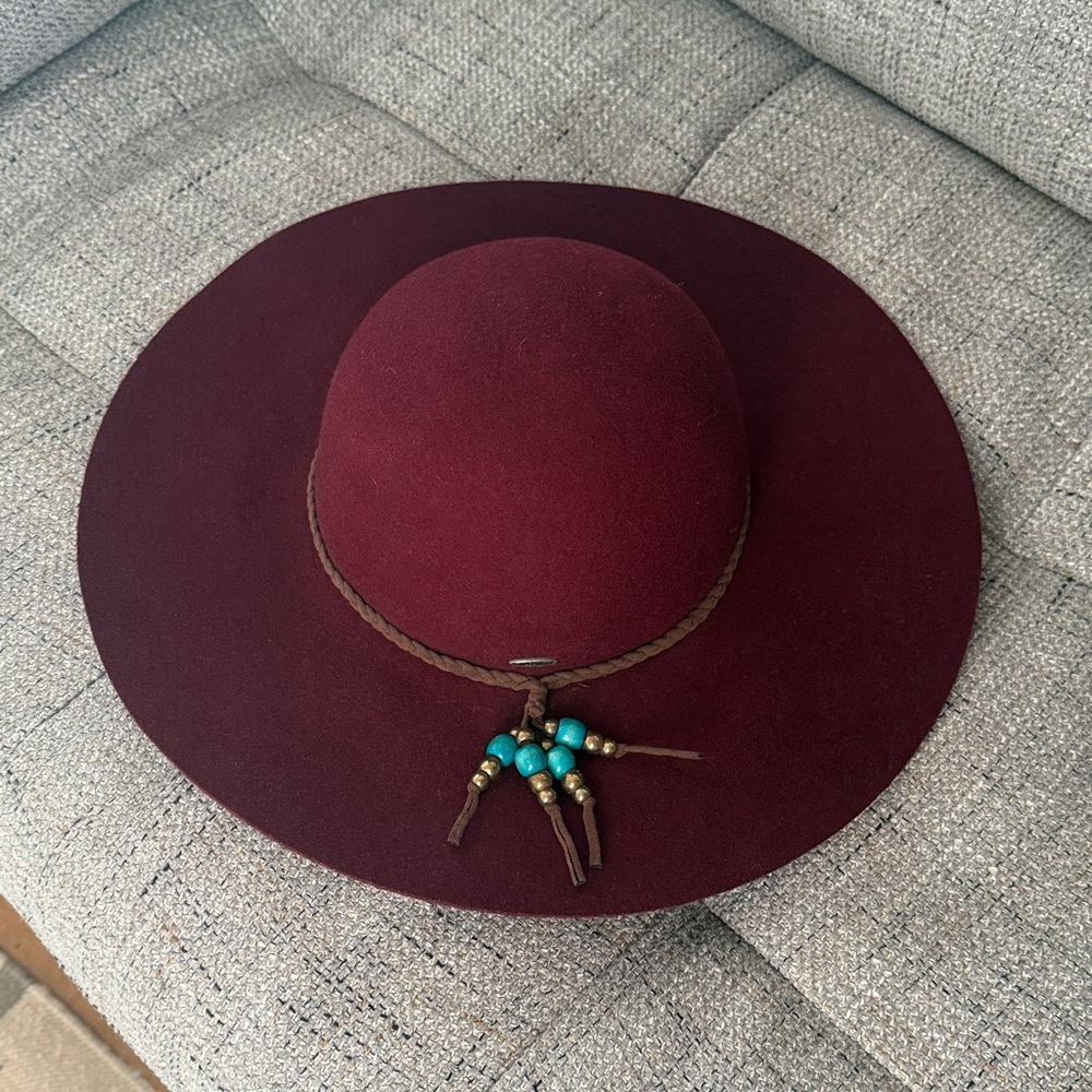 Wool Burgundy Wide-Brim Hat